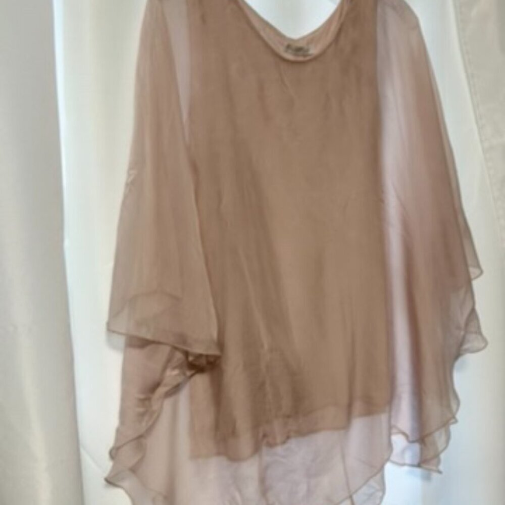 Made In Italy‎ Sheer Powder PinkTop Asymmetric Girl Flowy 3/4 Sleeves - Picture 6 of 7